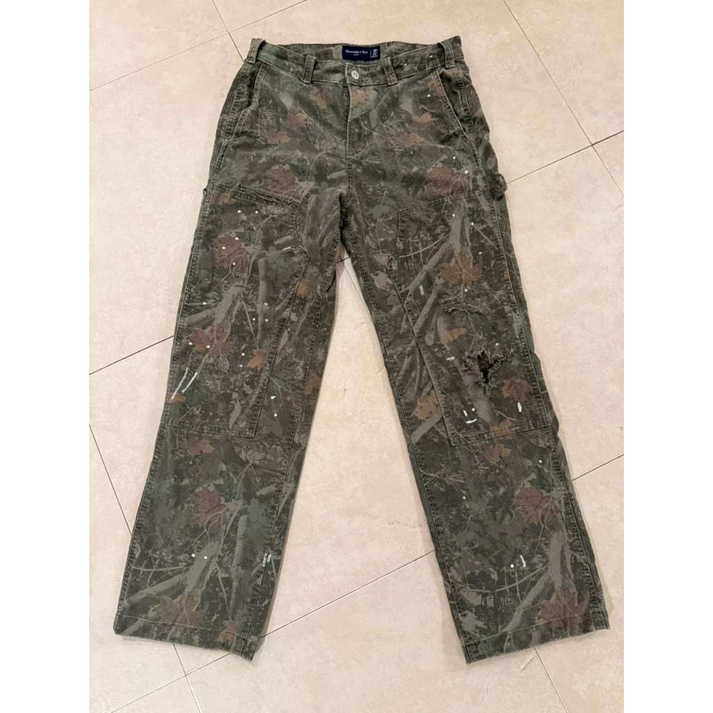 Abercrombie & Fitch Baggy Double Knee Camo Carpenter Pants Mens 30x32 Distressed